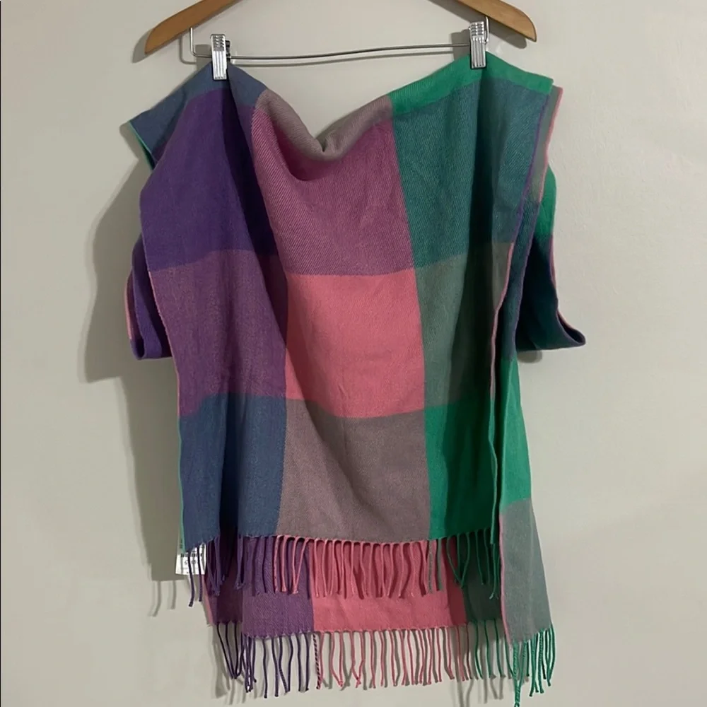 J.crew plaid soft multi  oversized scarf fringe
